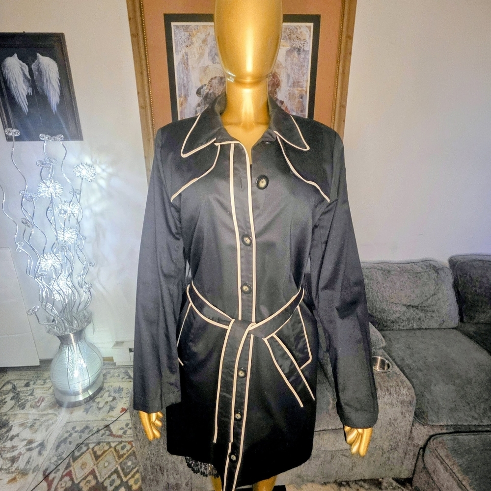 George Black Trench Coat with White Trim